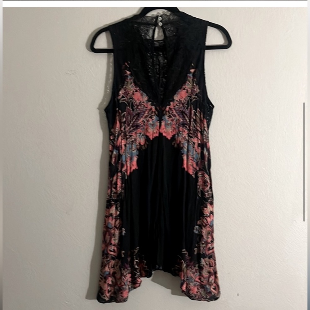 Free People “Marsha” Slip Dress W/ Black Lace & Multi-Color Floral Pattern - Picture 5 of 7